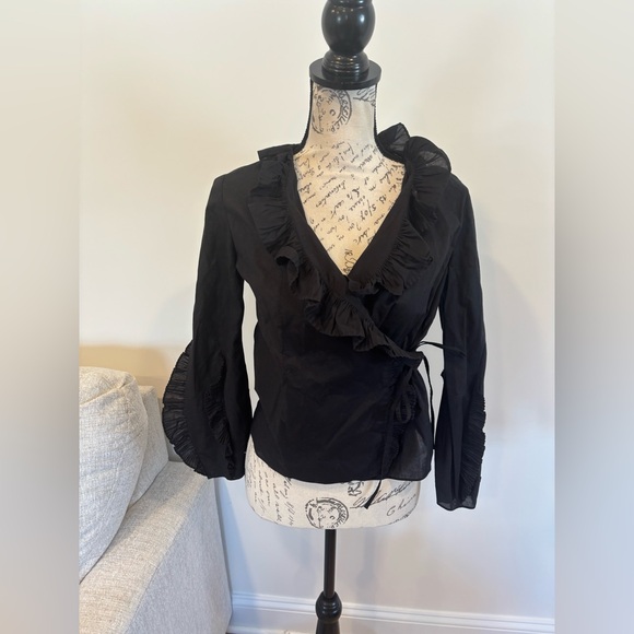 Rebecca Taylor black ruffle wrap top size XS - Picture 3 of 9